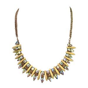 Rhinestone Necklace 21 Inch Gold Tone Chain Yellow Spike Statement Necklace